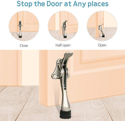 Door Stopper, One-Touch Semi-Automatic Metal with Non-Slip Rubber Tip for Wood, Concrete, Tiled, Carpeted Floors (4inch