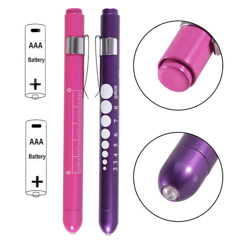 Aokin Pen Light with Pupil Gauge, Reusable LED Penlight Medical for Doctor Nurse Diagnostic etc, White Light, Rose
