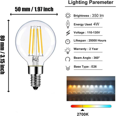 Beriteluce Dimmable G16.5 Bulb Bulbs 4W 40Watt 350LM 2700K E12 6Pack (E12 4W) LED Globe Vintage LED Edison Equal Warm