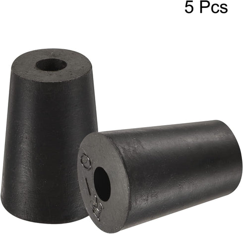 MECCANIXITY 5 Pieces Rubber Tapered Plug 13mm to 17mm with Hole Test Tubes Bungs Stopper Black for Lab Home