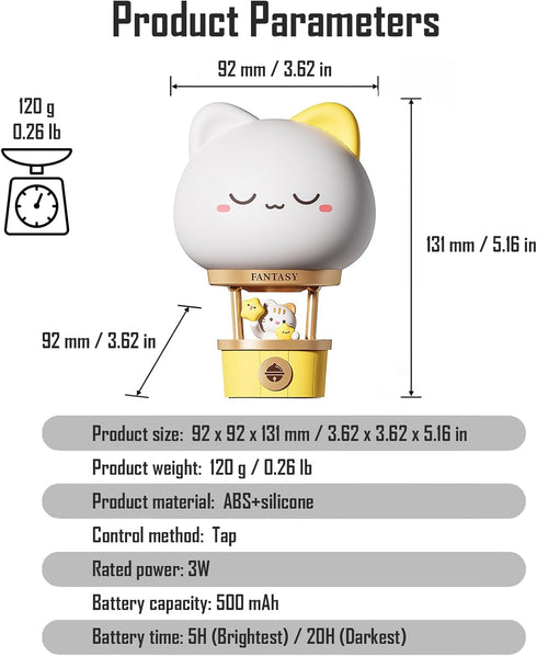 kvppvt 3 Hot Air Balloon Rechargeable Night Light, Safe Soft Silicone Material, Brightness Levels, Tap Control, Warm