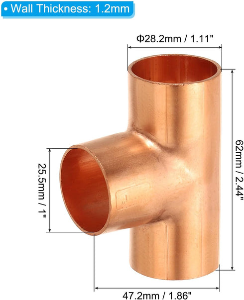 PATIKIL 1 Inch ID Tee Copper Fitting, 1 Pack 3 Way Welding Joint Pressure Pipe Fitting for HVAC