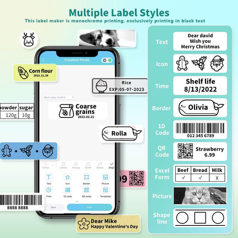 Phomemo D30 Label Maker Machine, Portable Bluetooth Mini Label Printer for Home Office with Multiple Templates