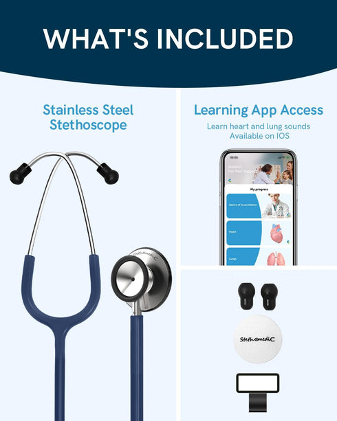 FriCARE Dual Head Stethoscope for Nurses, Medical Students, Navy Blue Tube, Stainless Steel Chestpiece