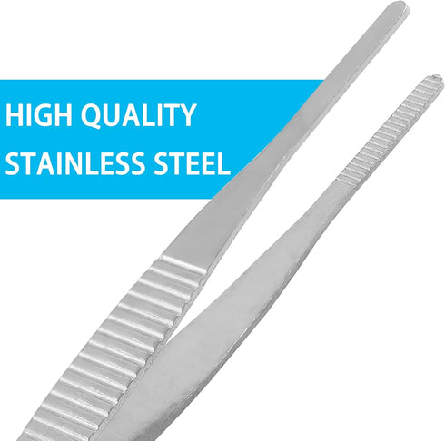 4Pcs 5 Inch Stainless Steel Tweezers, Precision Serrated Straight Tips for Cooking, Repairing, Medical