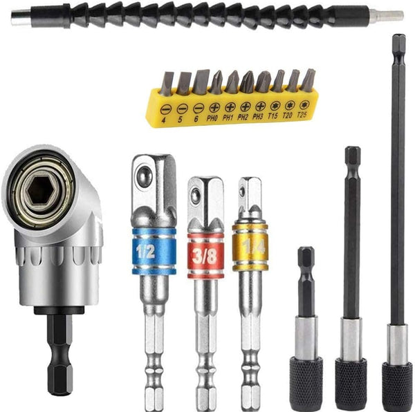 Flexible Drill Bit Extension, 105 Right Angle Drill, 3pcs Universal Socket Adapter Set, Screwdriver Bit Kit