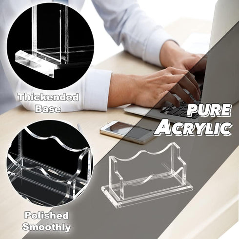 PARTSPOWER Horizontal Clear Acrylic Business Card Holder, 1-Slot Desk Accessory Name Card Display Stand