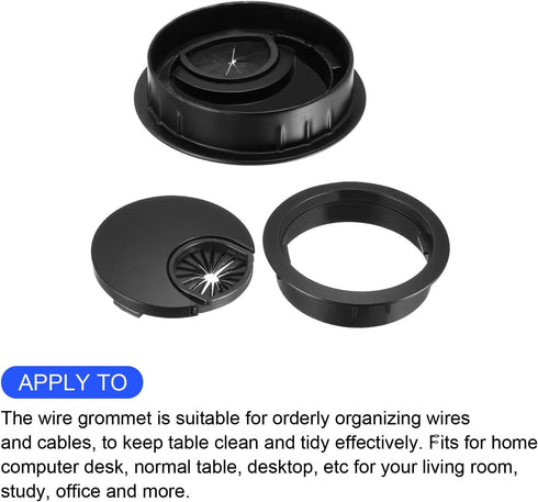 Black Cable Cord Grommet (50mm/1.97") 1Pcs, Zinc Alloy Round Cover for Home Desk Wire Management