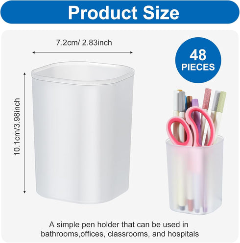 moheaaei 48 3.98x2.83in Pcs White Plastic Pen Cups Bulk, Frosted PP Pen Holder Organizer for Desk Stationery & Makeup