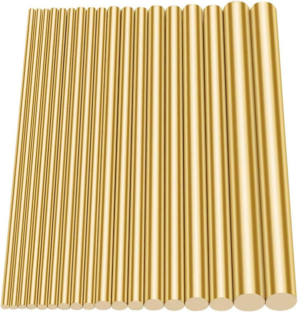 Glarks 18Pcs Brass Solid Round Rod Lathe Bar Stock - Assorted for DIY Craft Tool, Diameter 2.5-8mm