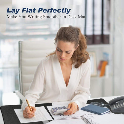 Desk Pad for Office Home, 31" x 13", PU Leather Waterproof Large Writing Mat Organizer, Black