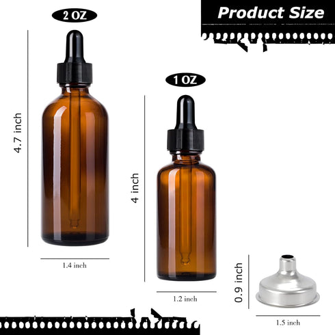 4 Pcs 1oz+2oz Amber Glass Dropper Bottles, Tincture Bottles with Eye Droppers, Leakproof Essential Oils Bottles