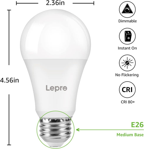 Lepro Dimmable LED Light Bulbs, 100 Watt Equivalent, 14W 1500LM Daylight White 5000K, A19 E26 Medium Base, 6 Pcs