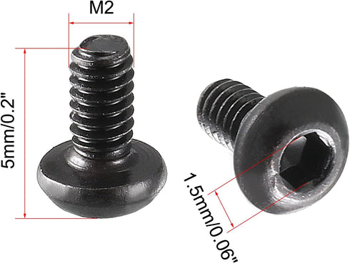 uxcell M2x4mm Thread Button Head Hex Socket Cap Screw Bolt, 100pcs