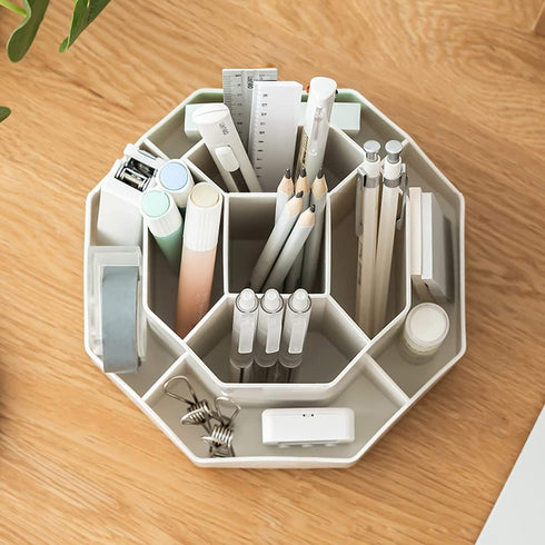 kaileyouxiangongsi White Rotating Art Supply Storage Organizer, Pencil Holder with 9 Compartments for Kids