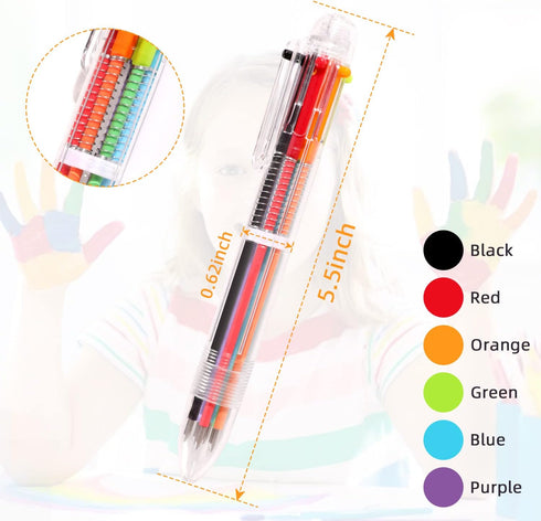 DAIKOYE 24 PCS 0.5mm 6-in-1 Multicolor Ballpoint Pen - Transparent Barrel Ballpoint Pen for Office School Supplies