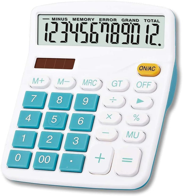 Meichoon Large Display Desktop Calculator - Solar Battery Dual Power, 12 Digit Financial Calculator in Blue