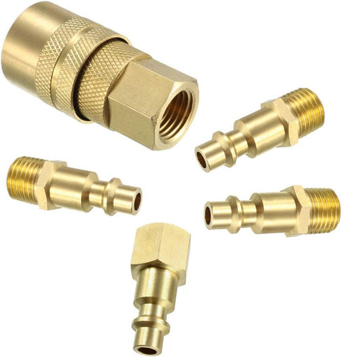 uxcell High-Flow Plug Assortment – Brass Quick Coupler Plug Air Hose Fitting Quick-Connect Fitting, 1/4" NPT, 5pcs