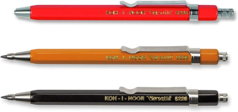 KOH-I-NOOR Versatil 5228 - Short Mechanical Clutch Leadholder with Mine Sharpener, Set of 3, Colors RED, YELLOW, BLACK