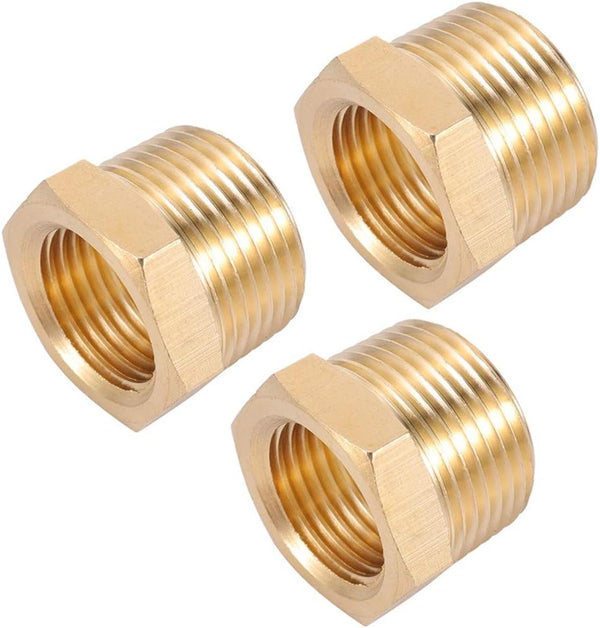 Brass Pipe Fitting Hex Head Bushing Adapter, 3/4 Inch NPT Male to 1/2 Inch NPT Female Hose Tube Fitting