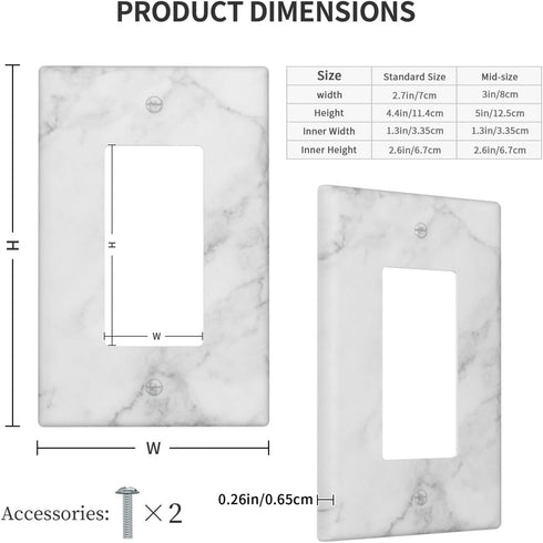 White Gray Marble Light Switch Plate Cover, Single Rocker 1 Gang Wall Plates for Bathroom Kitchen Home Decor 4.5" x