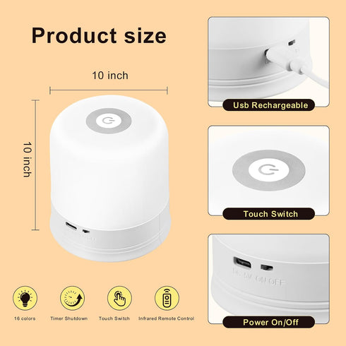 Generic Lamp,16 3 1 Portable Night Light, USB Rechargeable Small Desk RGB Colors & Brightness & Remote, Touch Bedside