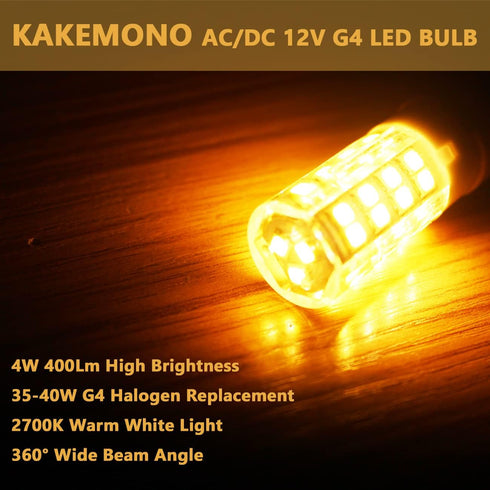 KAKEMONO G4 LED Bulb 4W 2700K Warm White bi-pin T3 JC Type 12VAC/DC 40W Halogen Equivalent Non-dimmable for Outdoor Landscape Deck Stair Step Path Lights, Pack of 6 by KAKEMONO