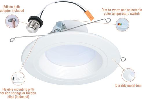 5/6 2700K 3000K 3500K 4000K 5000K Dimmable 600 RL56069FSD2W1EWH HALO RL in LED Recessed Light Trim Selectable Color