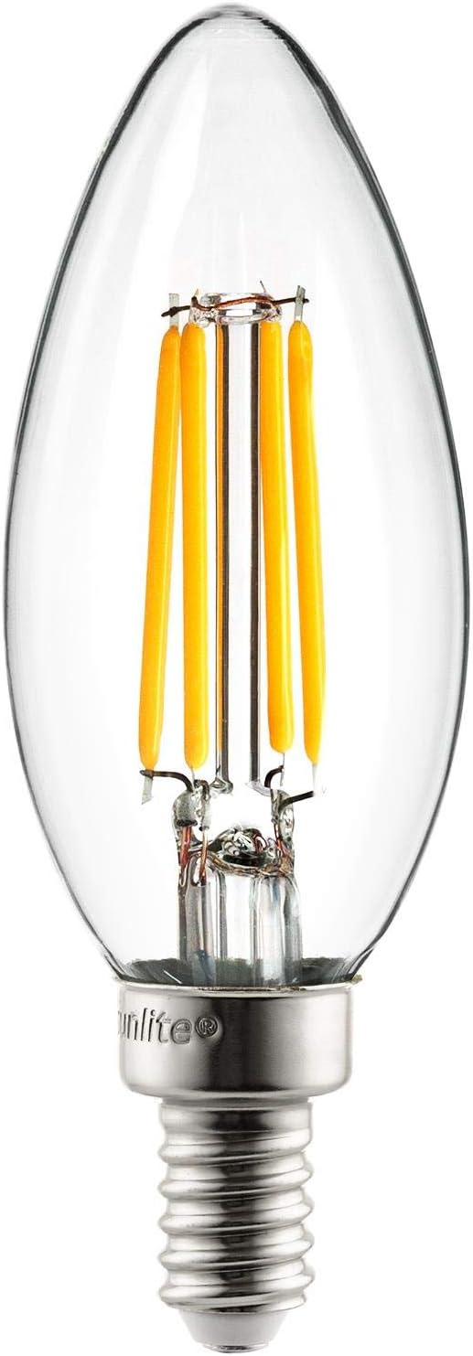 Sunlite LED Filament B11 Torpedo Tip Chandelier Light Bulb, ETL Listed, 4