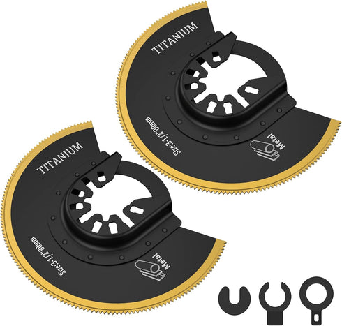 Kandishiex 2Pcs US Oscillating Saw Blades Bi-metal Titanium Coated Multitool Blades Semicircle Sharp Oscillating Blades