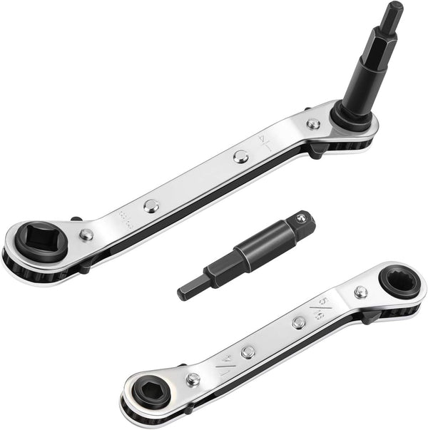 WADEO HVAC Service Wrench Set: 4 Sizes, Hex Bit Adapter for Air Conditioning and Refrigeration Repair