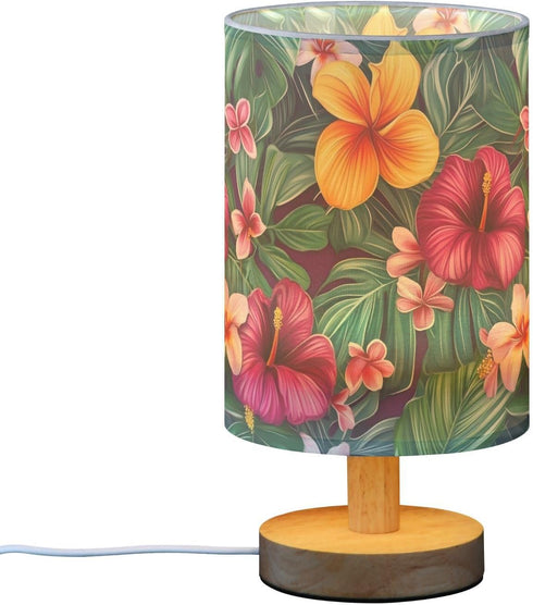 ALAZA Bedside Table Lamp for Bedroom Hawaii Floral Palm Leaves Nightstand LED Light Lamps with USB Port Linen Fabric