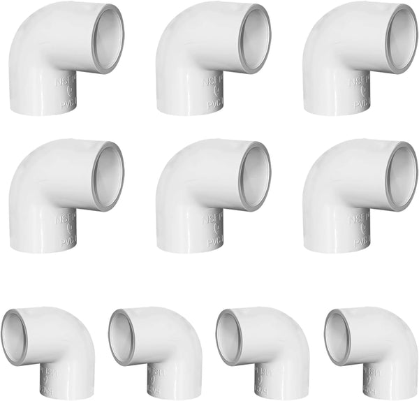 YTFSA 3/4" PVC 90 Degree Elbow, 10Pcs 2 Way Right Angle Pipe Fitting,