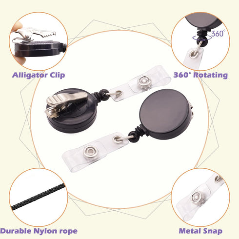 Anffilona (2 Pack Badge Reels Retractable,Student Badge Holders,Retractable ID Name Badge Holder Reels with Alligator