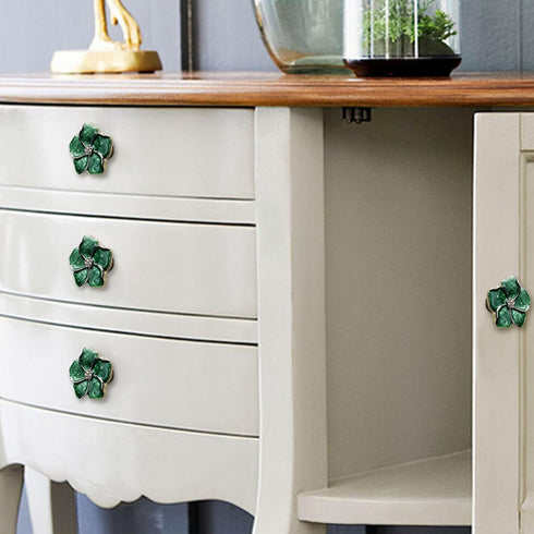 4 Pcs Flower Knobs Flower Handles Zinc Alloy Drawer Pull Handles Flower Shape Knobs Door Handle Inlaid Rhinestone