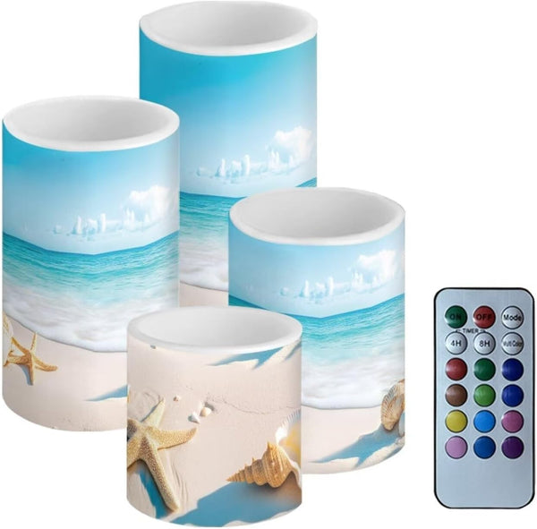 Cozeyat Surf Beach 4 Pcs Battery Operated Flameless Candles with Remote Color Changing