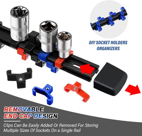 Uopyeri 3-Piece Set, 1/4", 3/8", 1/2" 43 Toolbox Socket Organizer Rail Heavy Duty Socket Holder for Drive, Clips Spring
