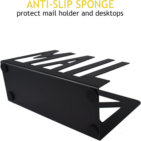 Desktop Letter Holder, Two-Sided Black Metal Cutout Mail Sorter, Envelope Holder for Home Office School