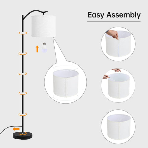 3 E26 63-inch BoostArea Modern LED Arched Floor Lamp with Natural Linen Shade, Brightness Levels, Socket, Footswitch