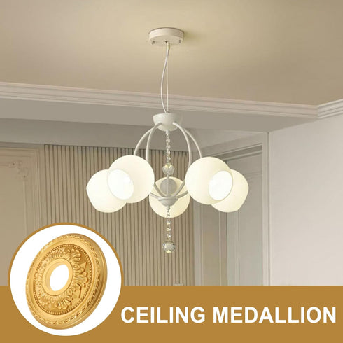 12.20 Inch Round Ceiling Medallion Pu Decorative Ceiling Plate for Home Lighting Medallions Fan Light Fixture Trim