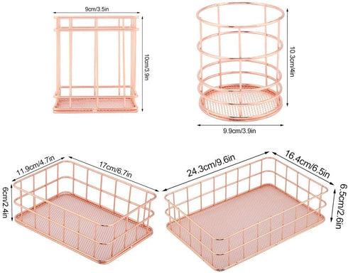 Iron Storage Basket for Makeup Organizer - Small Things Desktop Decor Iron Box Rose Gold