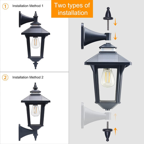 3 2 Solar Wall Lights Outdoor with Lighting Modes & Motion Sensor, Dusk to Dawn LED Wall Lantern Porch Sconce
