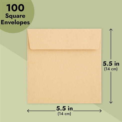 Juvale 100-Pack 5.5x5.5 Square Envelopes, Brown Kraft Paper for Greeting Cards & Invitations