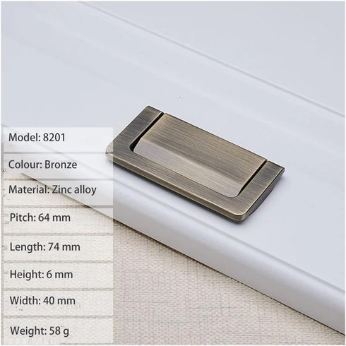 FASMM 2Pcs/Lot Natural(8201-64mm YEJIANGHUA Zinc Alloy Black Silver Gold No-Punch Hidden Handle Tatami Open-Mounted