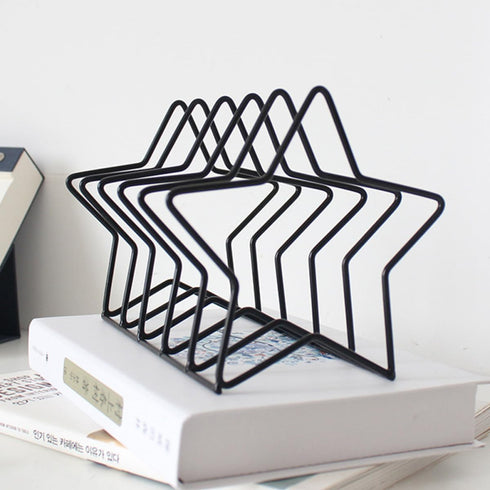 ABOOFAN Iron Wire Star Shaped Bookend Desk Organiser, Iron Art Display Stand Book Rack for Desktop Storage, Black Metal