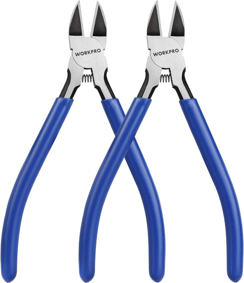 WORKPRO 2 Pack 6 Inch Precision Flush Wire Cutters, Spring Loaded Side Cutting Pliers for Crafts and Jewelry