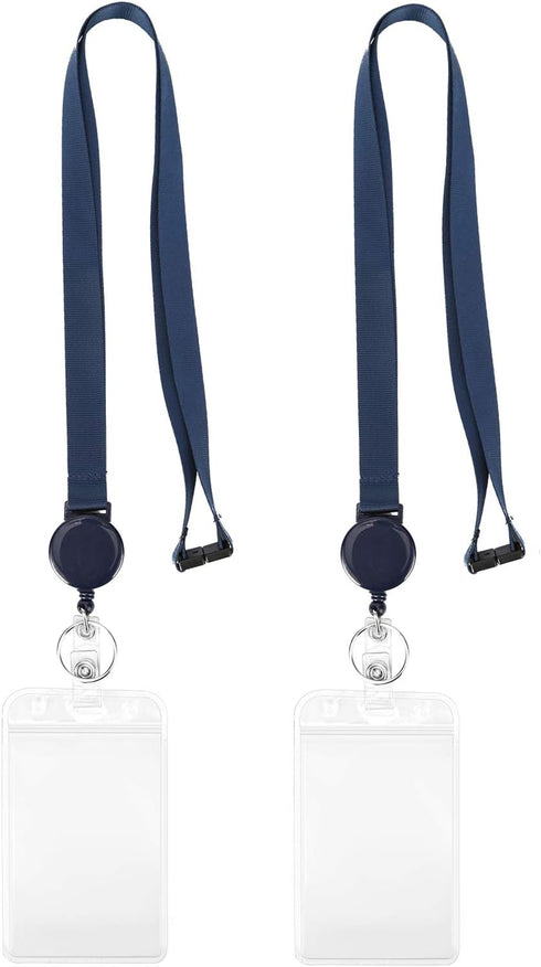 Pack of 2 Retractable Badge Holder with Lanyard, Breakaway Safety Lanyard with Clip Reel for ID Badges