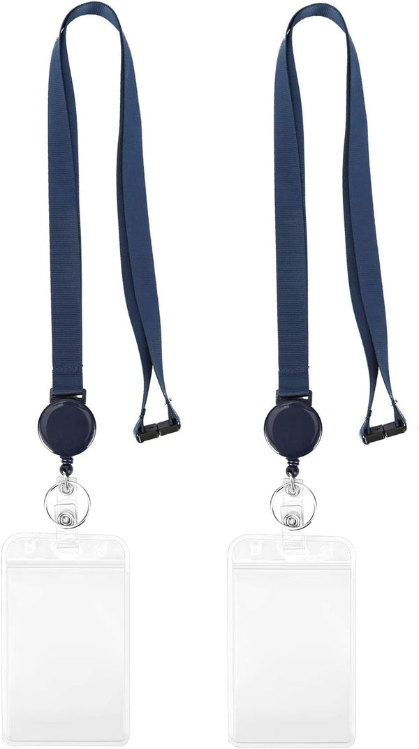 Pack of 2 Retractable Badge Holder with Lanyard, Breakaway Safety Lanyard with Clip Reel for ID Badges
