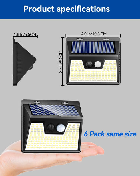 6 Pack 140 3 Peasur Solar Lights Outdoor Motion Sensor, LED Solar Powered Fence Light Waterproof, Modes Security Wall