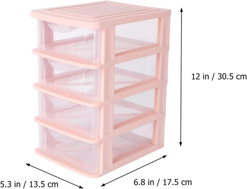 DOITOOL 4 Drawer Cube Storage Organizer, Plastic Makeup Organizer for Office Supplies, Desktop Storage Station, Pink